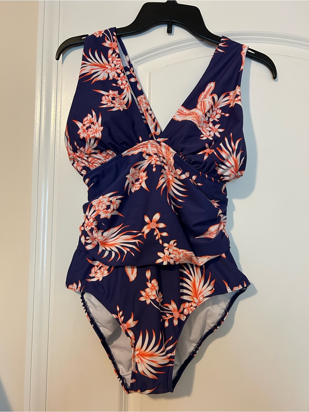 Women’s Floral One-Piece Swimsuit - Navy and Coral